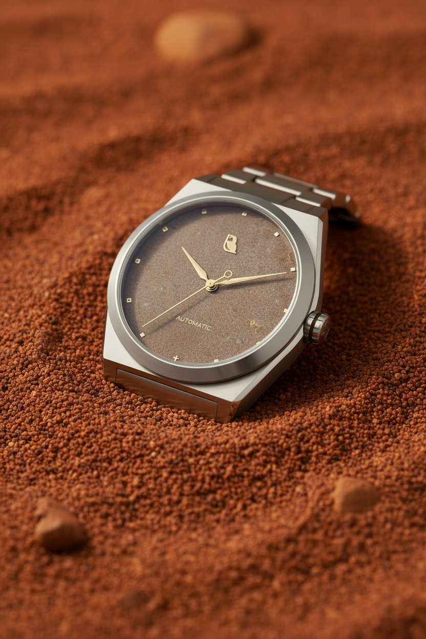 Rook Watch — Brown Dial Partially Buried natural stone watch dial